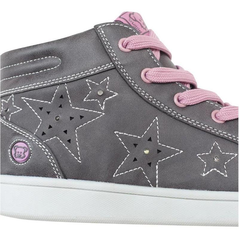 Zapatilla De Niña Cordones Con Luces Led Gris - Louicid
