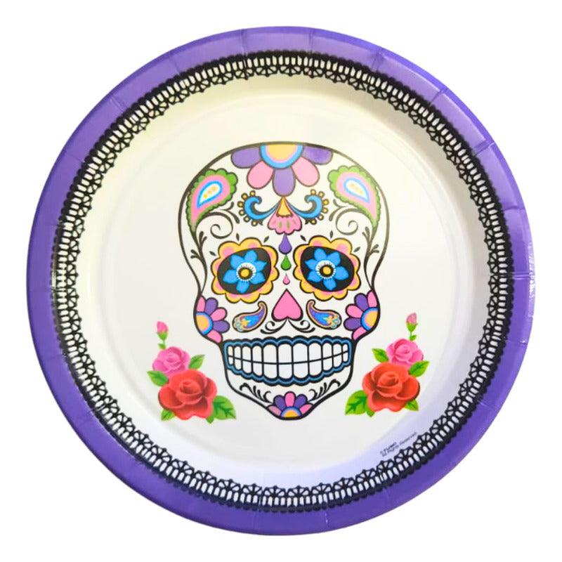 Set 6 Platos Cartón Catrina 18cm Para Halloween Big Party - Louicid