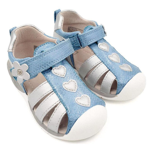Sandalia Primeros Pasos Bebe Niña Corazón Celeste - Louicid