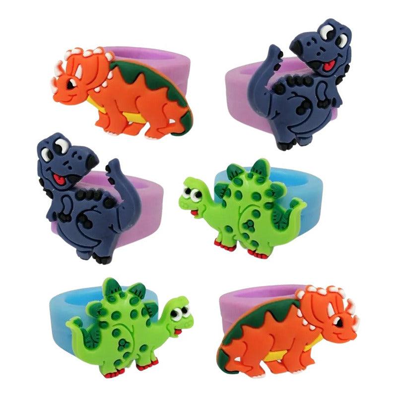 Set 6 Anillos De Goma Dinosaurio Sorpresa Para Cumpleaños - Louicid