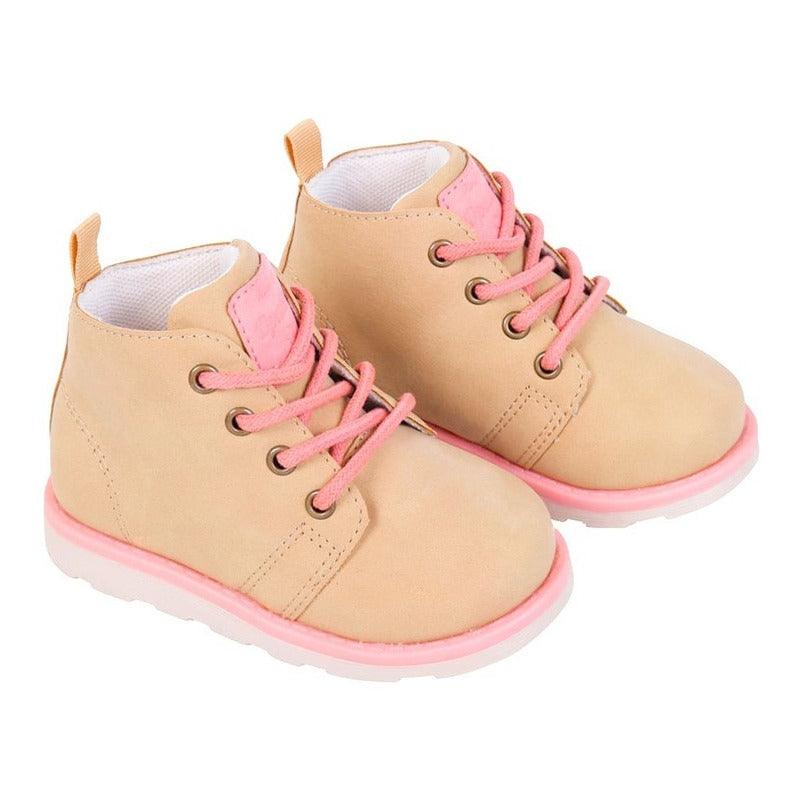 Botin De Niña Urbano Café Con Cordones - Louicid