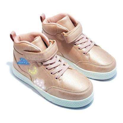 Zapatilla De Niña Luna Con Luces Velcro Rosado - Louicid