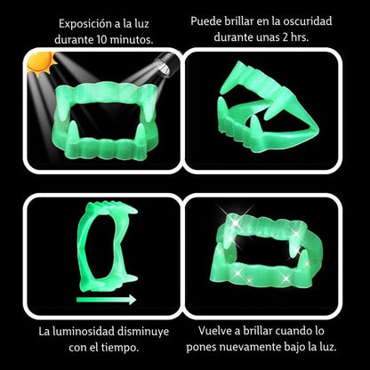 Set Dientes Y 5 Dedos Fluorescente De Vampiro Disfraz Para Halloween - Louicid