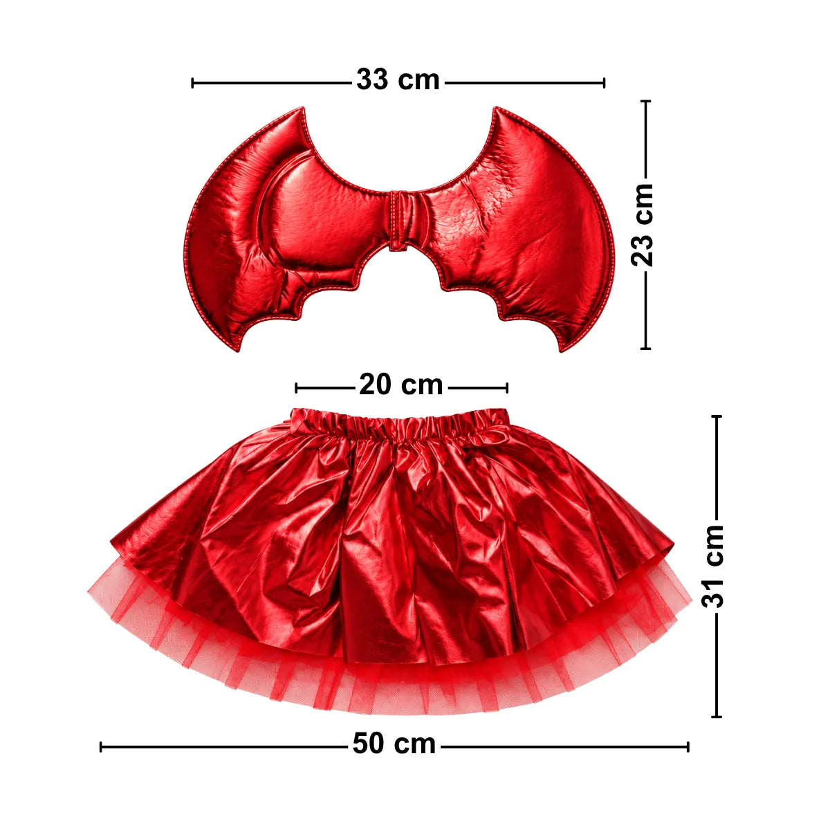 Disfraz Diabla Niña Rojo 2 Piezas Ala y falda Halloween - Louicid