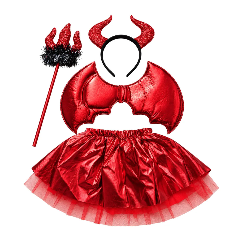 Disfraz Diabla Niña Rojo 4 Piezas Halloween - Louicid