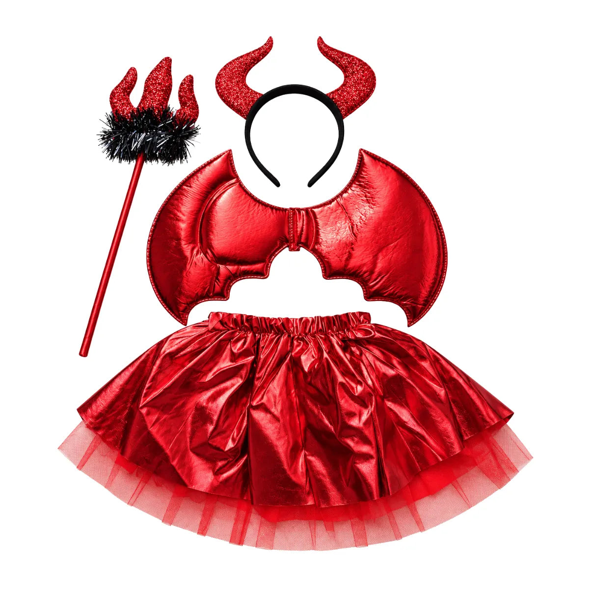 Disfraz Diabla Niña Rojo 4 Piezas Halloween - Louicid
