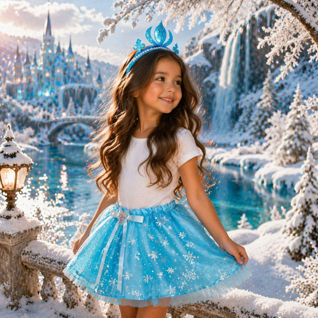 Disfraz Frozen Disney Falda Con Cintillo Corona Celeste Fantastico - Louicid