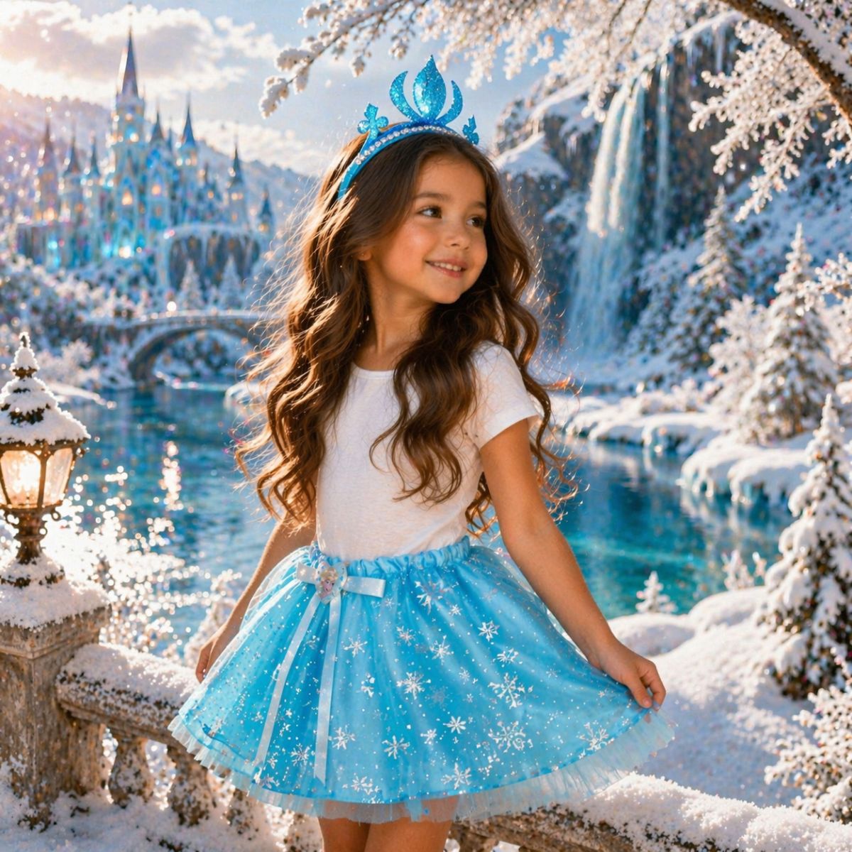 Disfraz Frozen Disney Falda Con Cintillo Corona Celeste Fantastico - Louicid