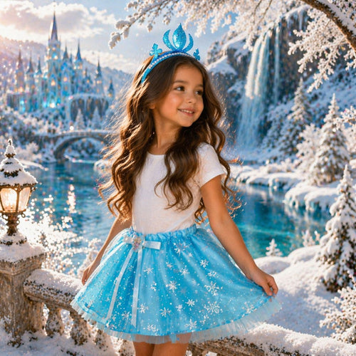 Disfraz Frozen Disney Falda Con Cintillo Corona Celeste Fantastico - Louicid