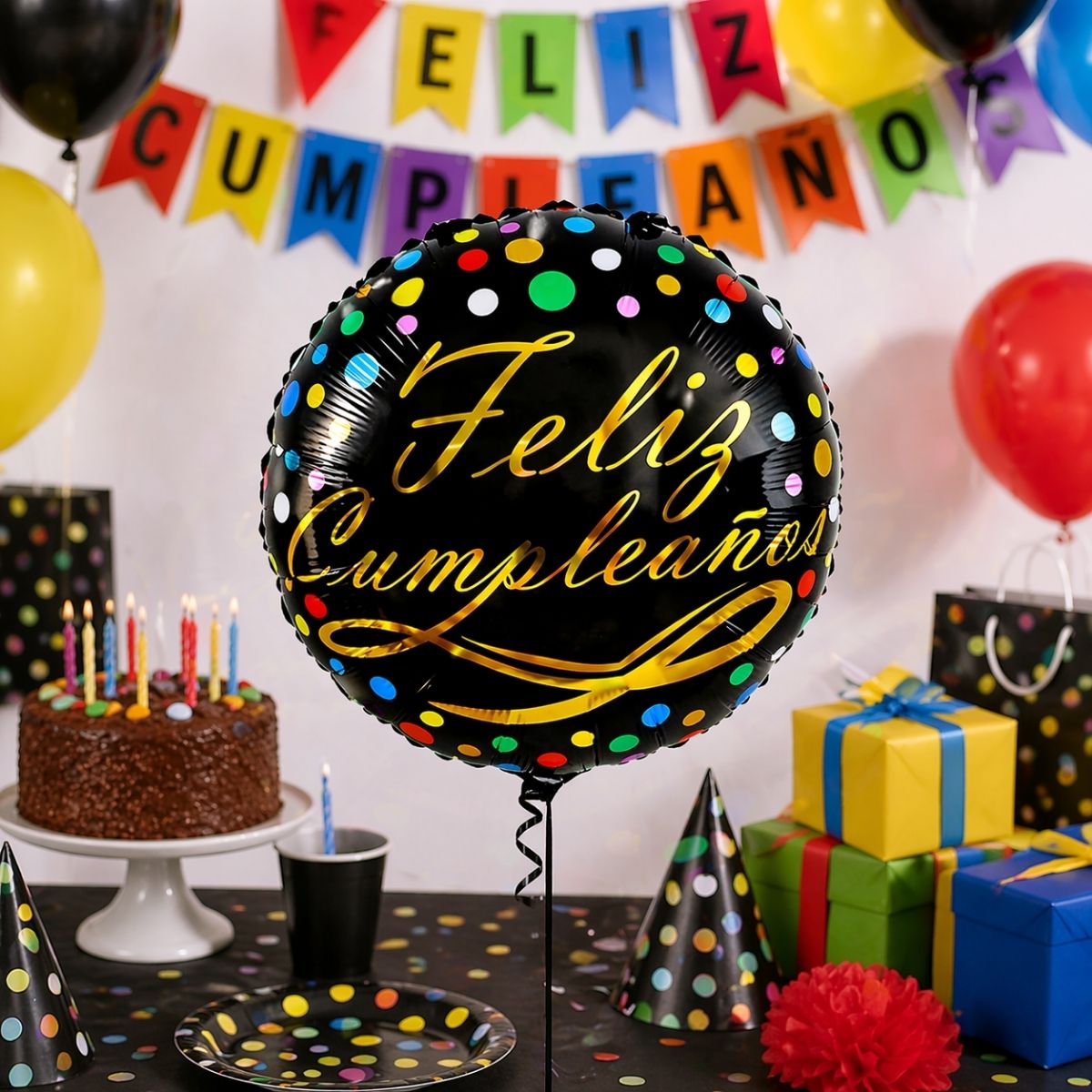 Globo Foil Feliz Cumpleaños 45cm Negro Celebración - Louicid