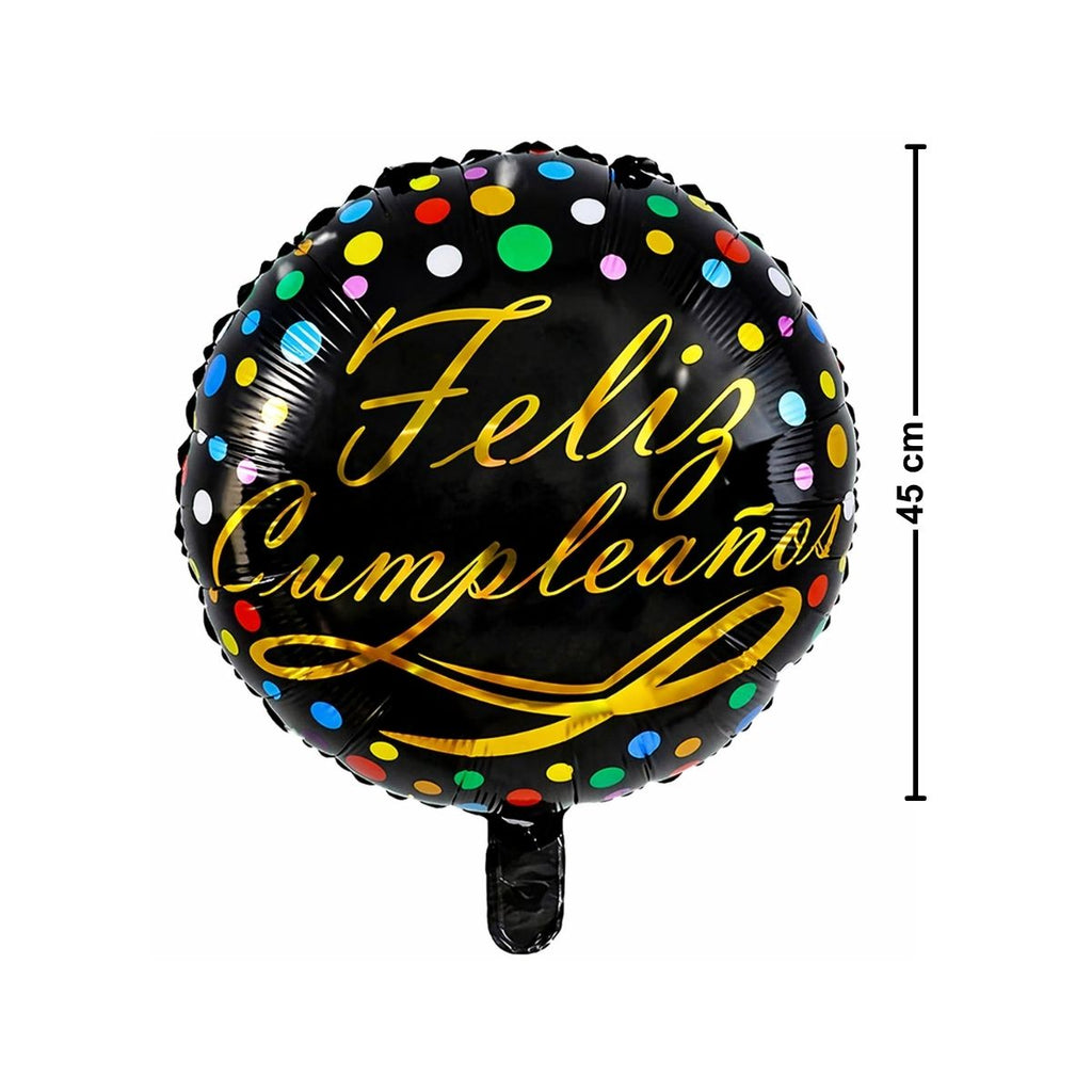 Globo Foil Feliz Cumpleaños 45cm Negro Medidas - Louicid
