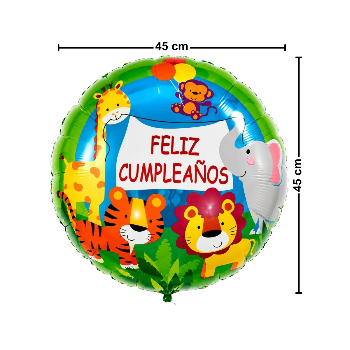 Globo Foil Selva Feliz Cumpleaños 45cm Medidas - Louicid
