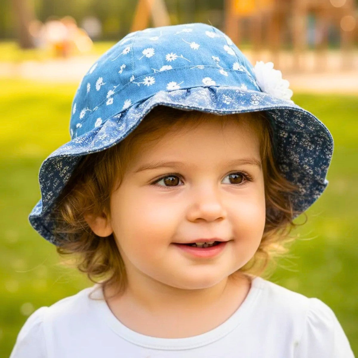 Gorro Bebé Niña Flores Azul Algodón - Louicid