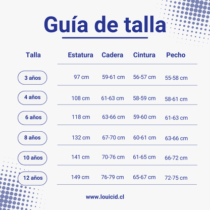 Guia de talla pillin de 3 a 12 años - Louicid