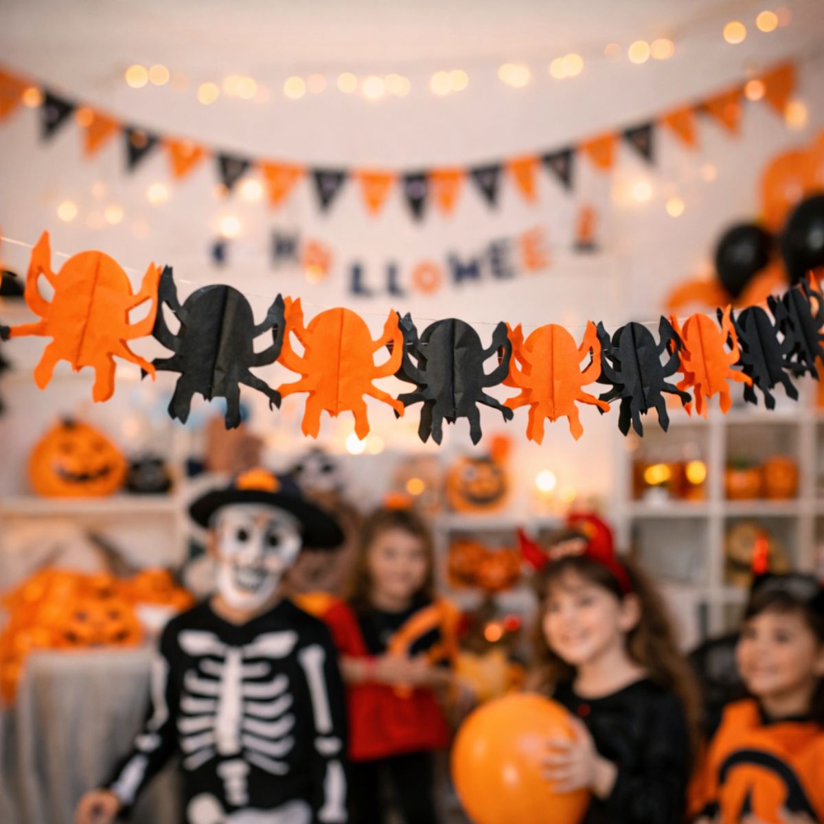 Guirnalda Araña Halloween Naranjo y Negro 3mts Fiesta - Louicid