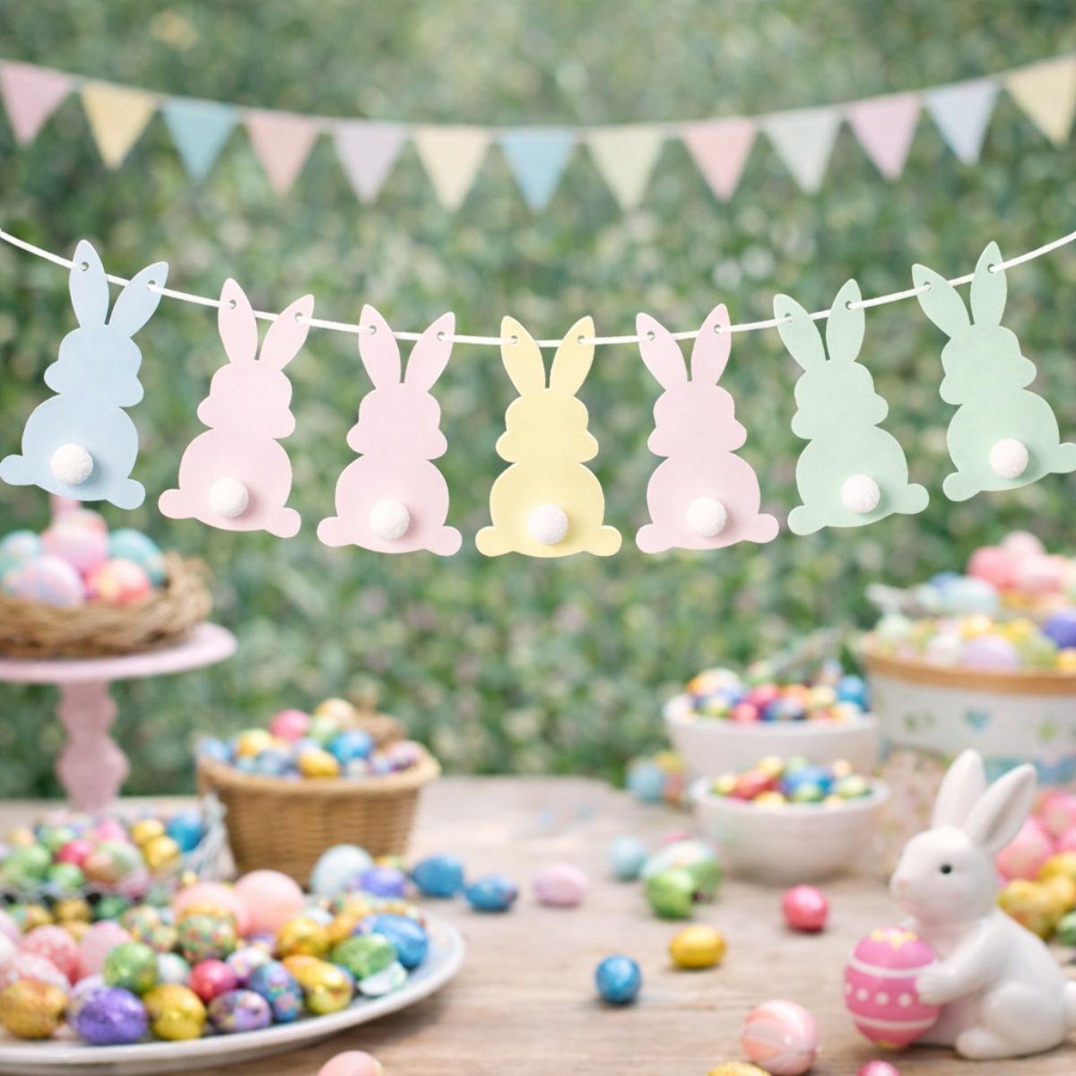 Guirnalda Fiesta Conejos Pascua Con Colita Colores 3mts - Louicid