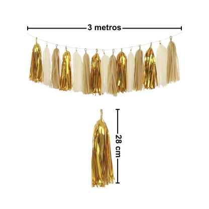 Guirnaldas Tassel 18 Porras Doradas 3 metros Medidas - Louicid
