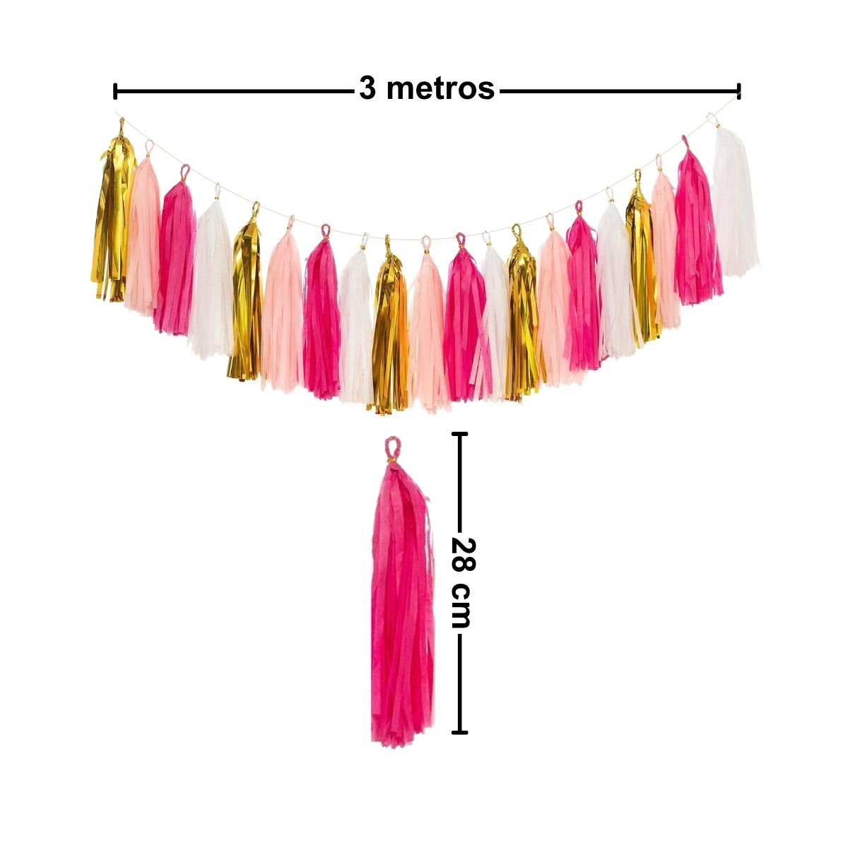 Guirnaldas Tassel 18 Porras Rosadas Medidas - Louicid