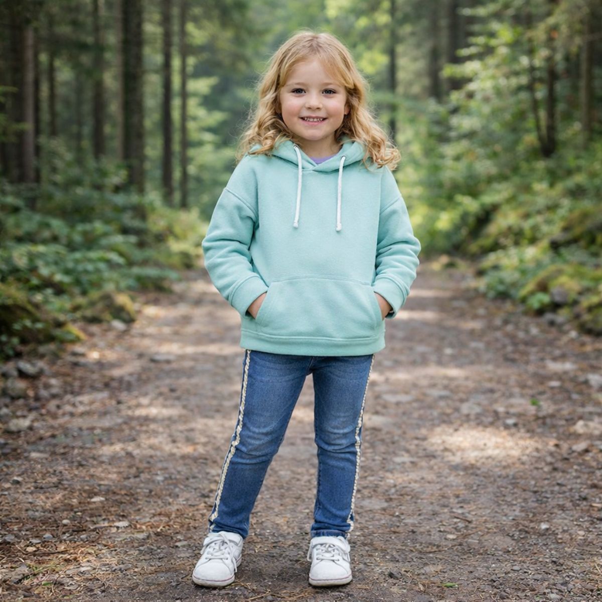 Jeans Niña Con Trenzado Lateral Azul Cuerpo Completo - Louicid