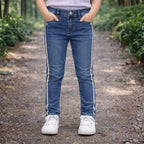 Jeans Niña Con Trenzado Lateral Azul Parque - Louicid