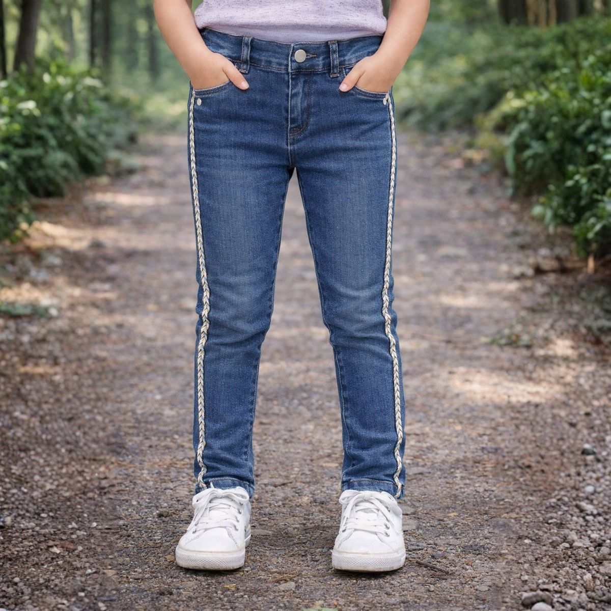 Jeans Niña Con Trenzado Lateral Azul Parque - Louicid