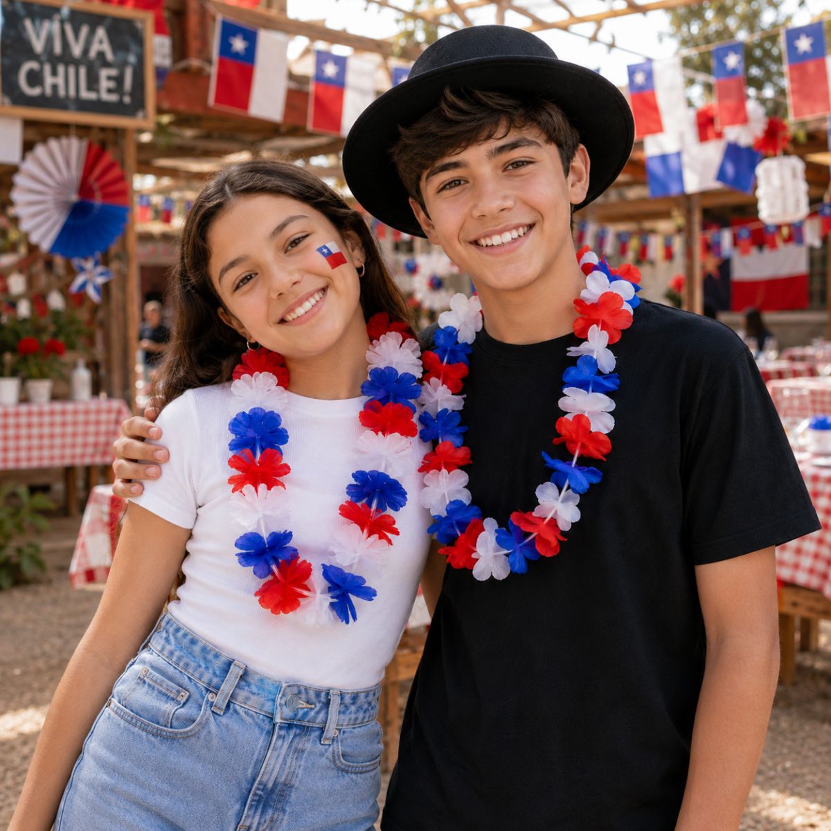 Jovenes con Collar Hawaiano Fiestas Patrias Tricolor - Louicid