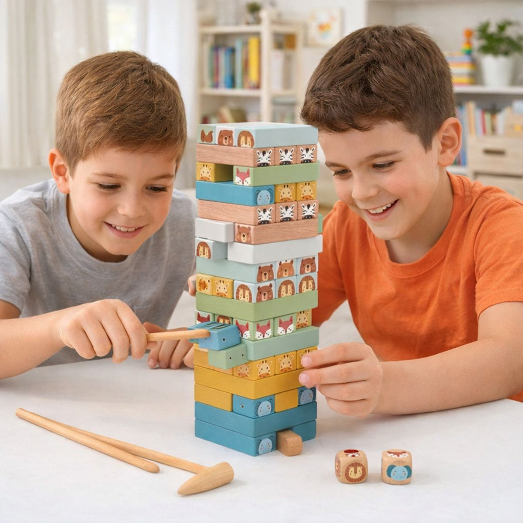 Juego Apilable de Animales 82 Bloques Madera - Louicid