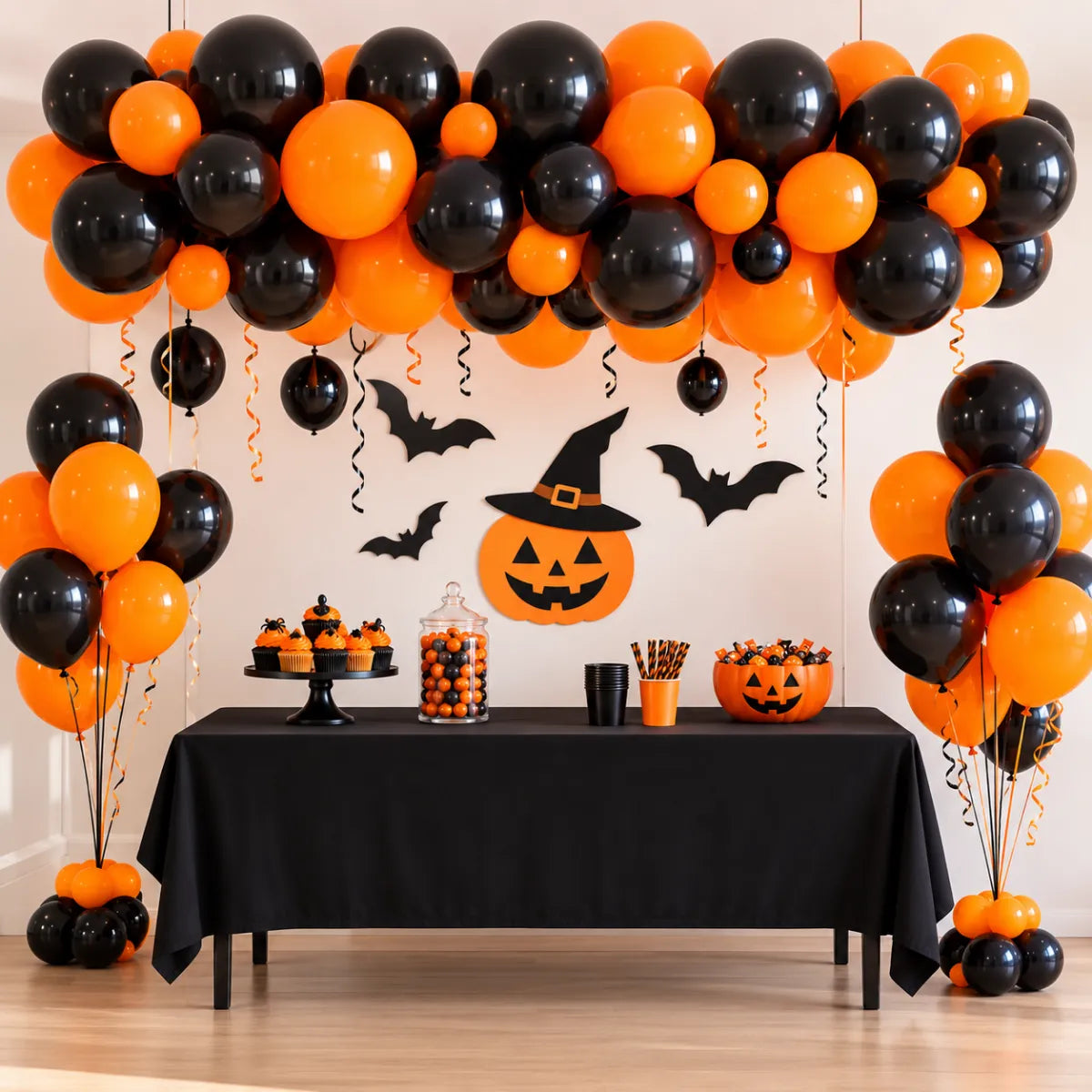 Pack 100 Globos Lisos Naranja & Negro Decoración Hogar - Louicid
