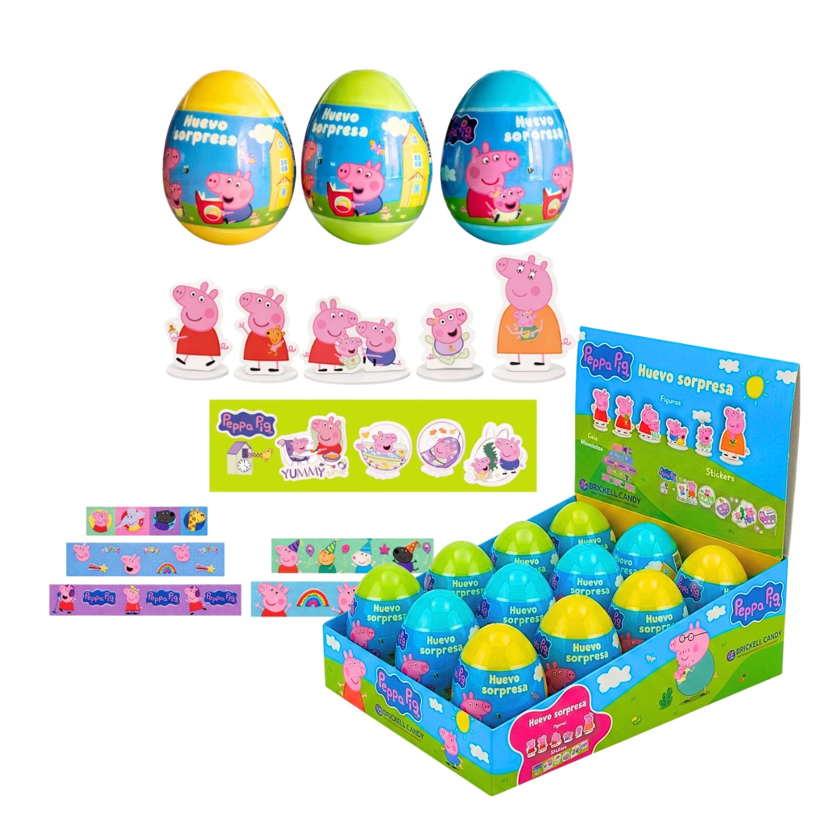 Pack 12 Huevos Sorpresa Peppa Pig Figura Sticker Cinta - Louicid