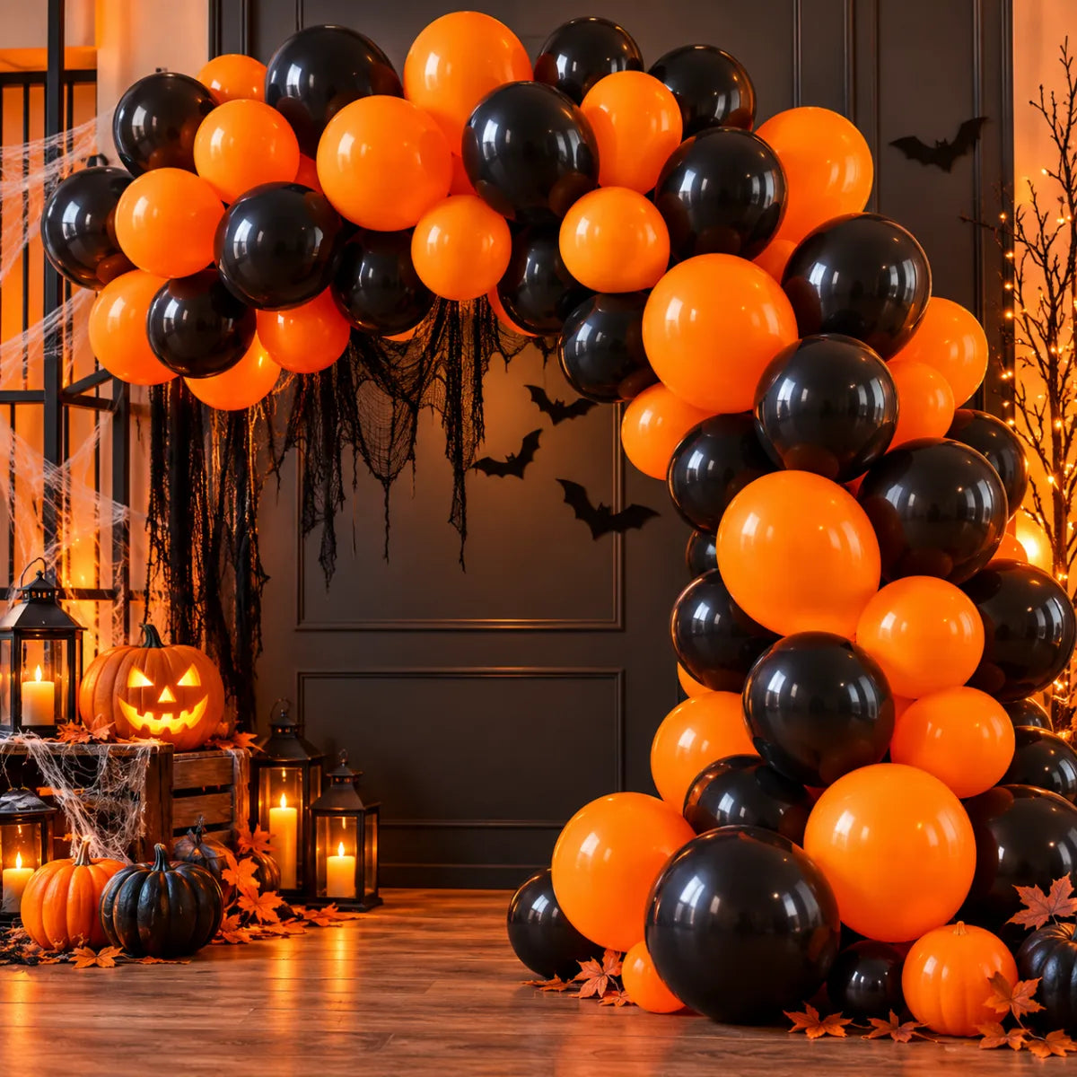 Pack 50 Globos Lisos Naranja & Negro Decoración - Louicid