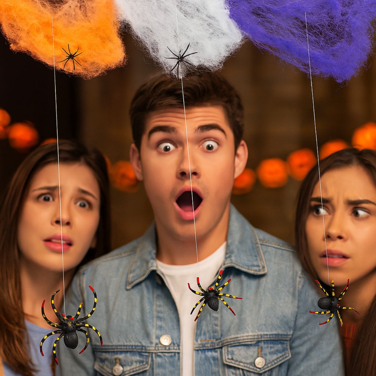 Pack 6 Arañas Con Telarañas Tricolor Fiesta Halloween - Louicid