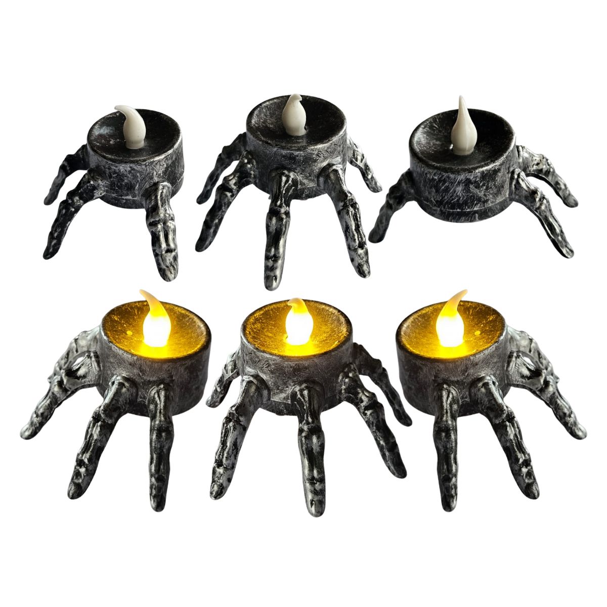 Pack 6 Velas Led Dedos Calavera Gris - Louicid