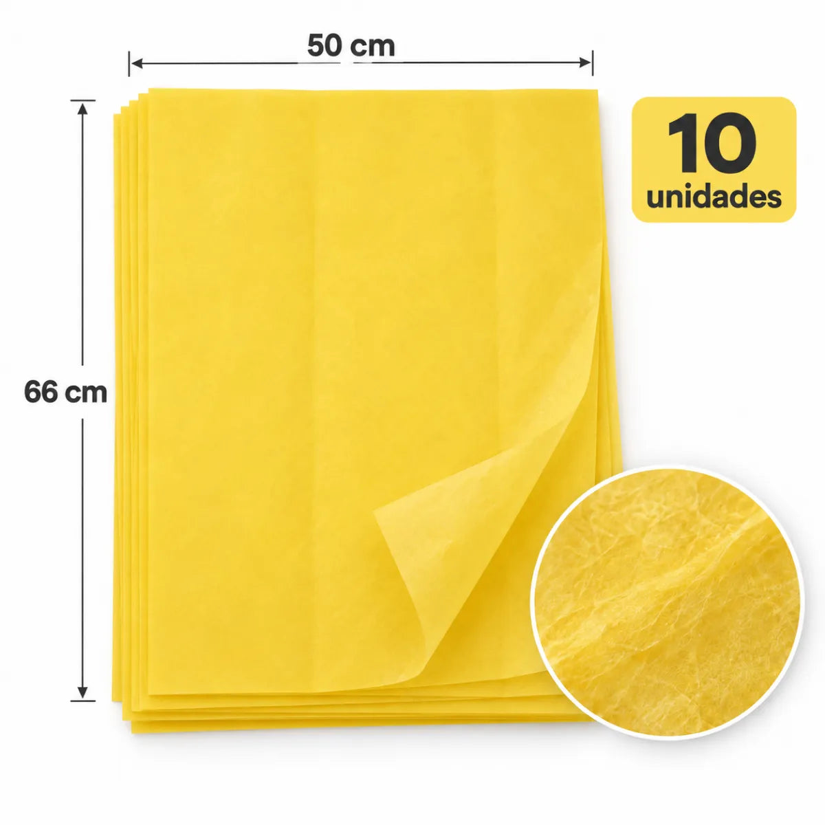 Papel Seda 10 Unidades 50x66 cm Amarillo Medidas - Louicid