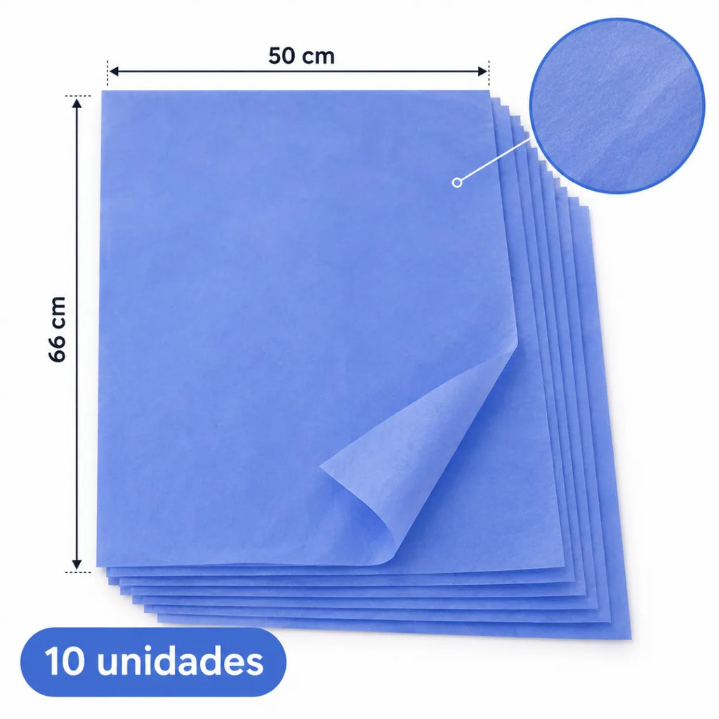 Papel Seda 10 Unidades 50x66 cm Azul Medidas - Louicid