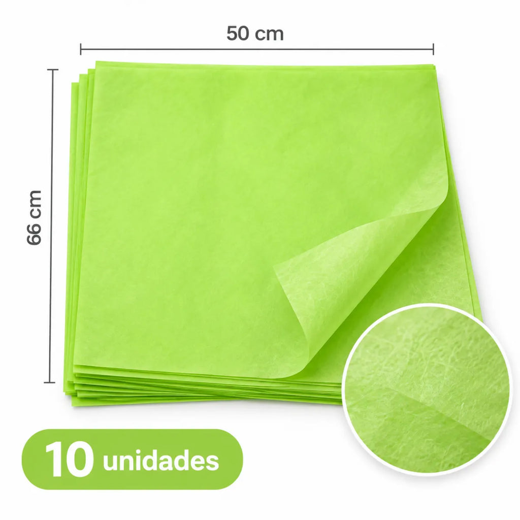 Papel Seda 10 Unidades 50x66 cm Verde Medidas - Louicid