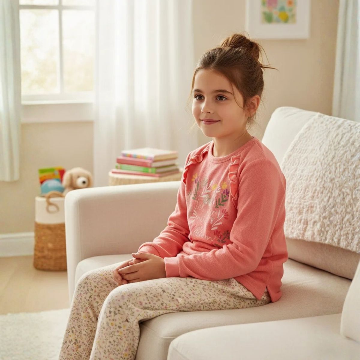 Pijama 2 Pcs De Franela Niña Pillin Rosado Print Flores Living - Louicid