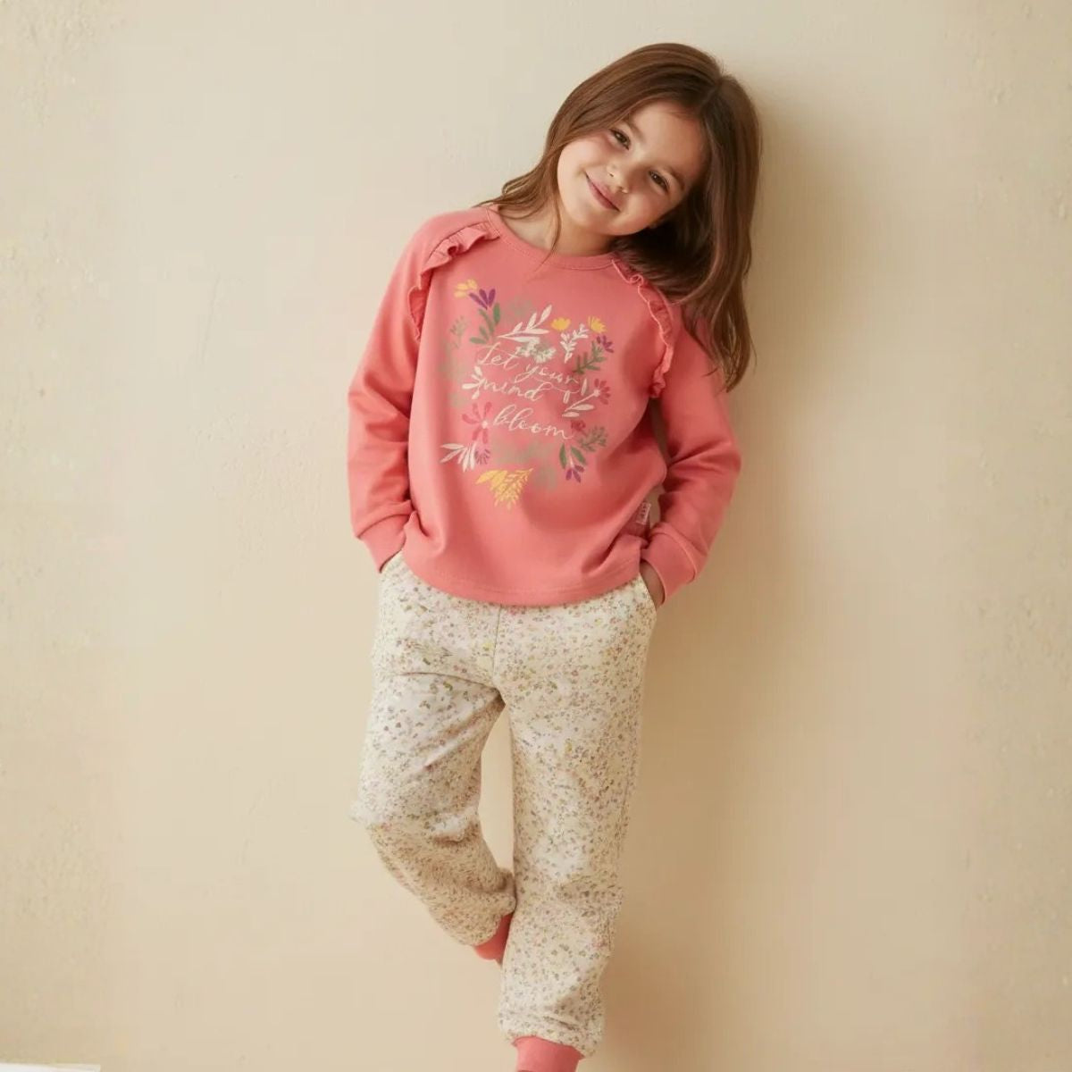 Pijama 2 Pcs De Franela Niña Pillin Rosado Print Flores - Louicid