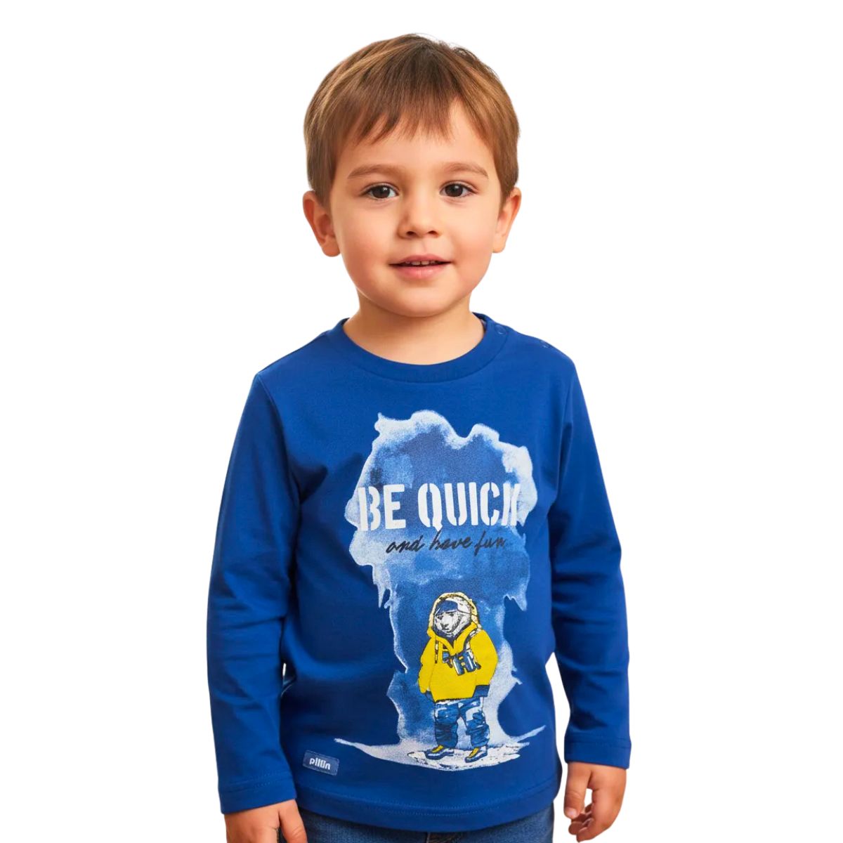 Polera Bebé Niño Azul Manga Larga Oso Polar - Louicid