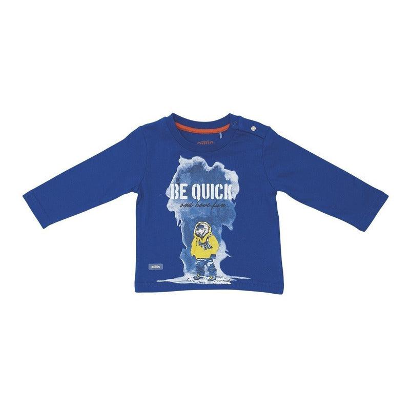 Polera De Bebé Niño Manga Larga Oso Polar Azul - Louicid
