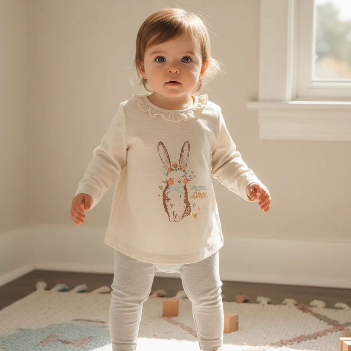 Polera De Bebé Niña Manga Larga Conejo Beige - Louicid