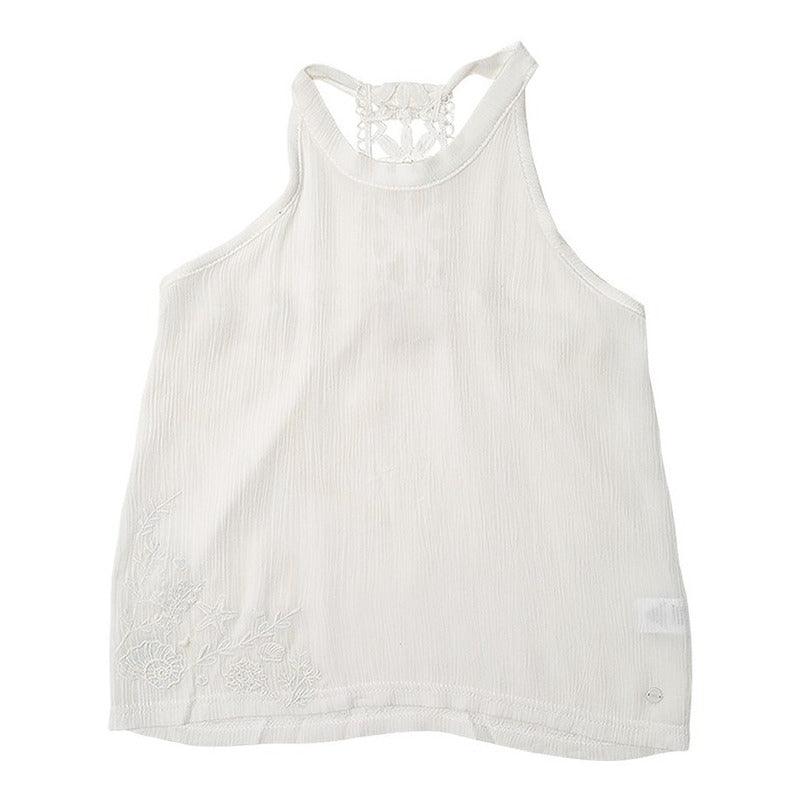 Polera De Niña Sin Manga Con Cinta De Encaje Blanco Frontal - Louicid
