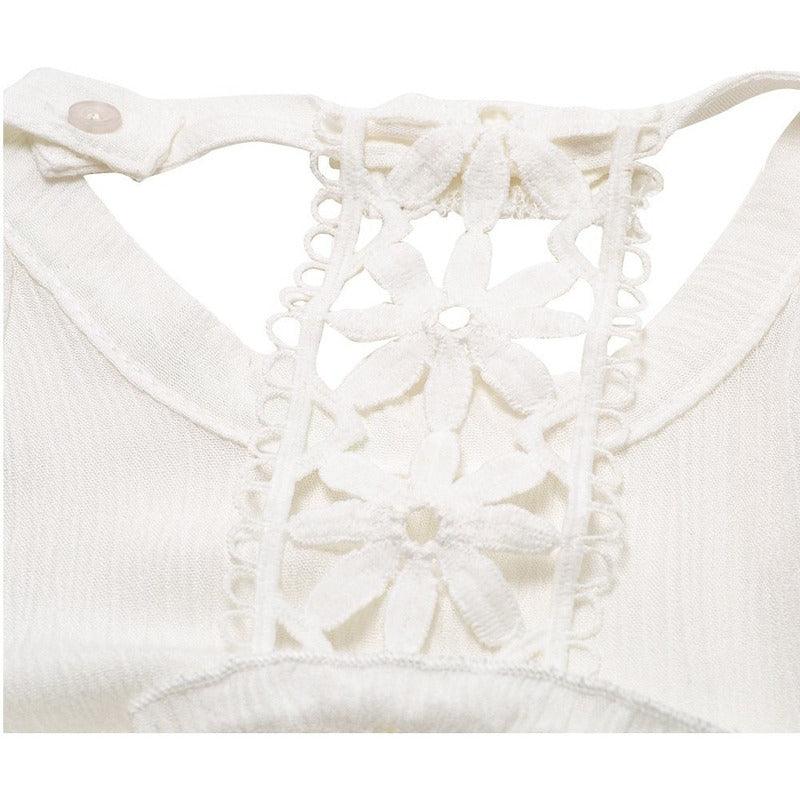 Polera De Niña Sin Manga Con Cinta De Encaje Blanco Reverso Costura - Louicid