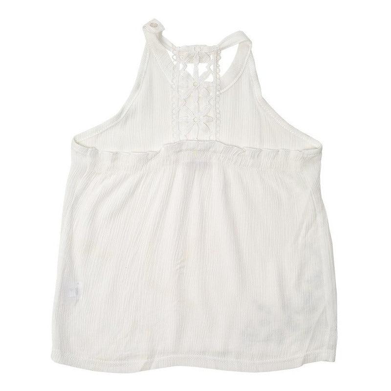 Polera De Niña Sin Manga Con Cinta De Encaje Blanco Reverso - Louicid