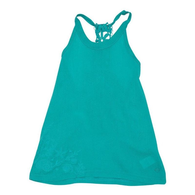 Polera De Niña Sin Manga Con Cinta De Encaje Turquesa Frontal - Louicid