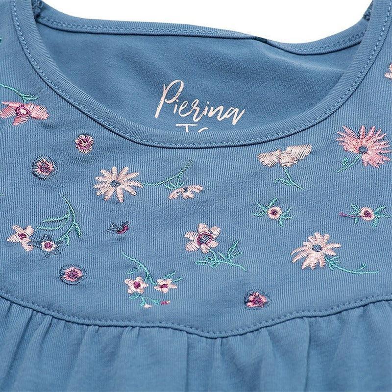 Polera De Niña Bordado Flores Manga Corta - Louicid