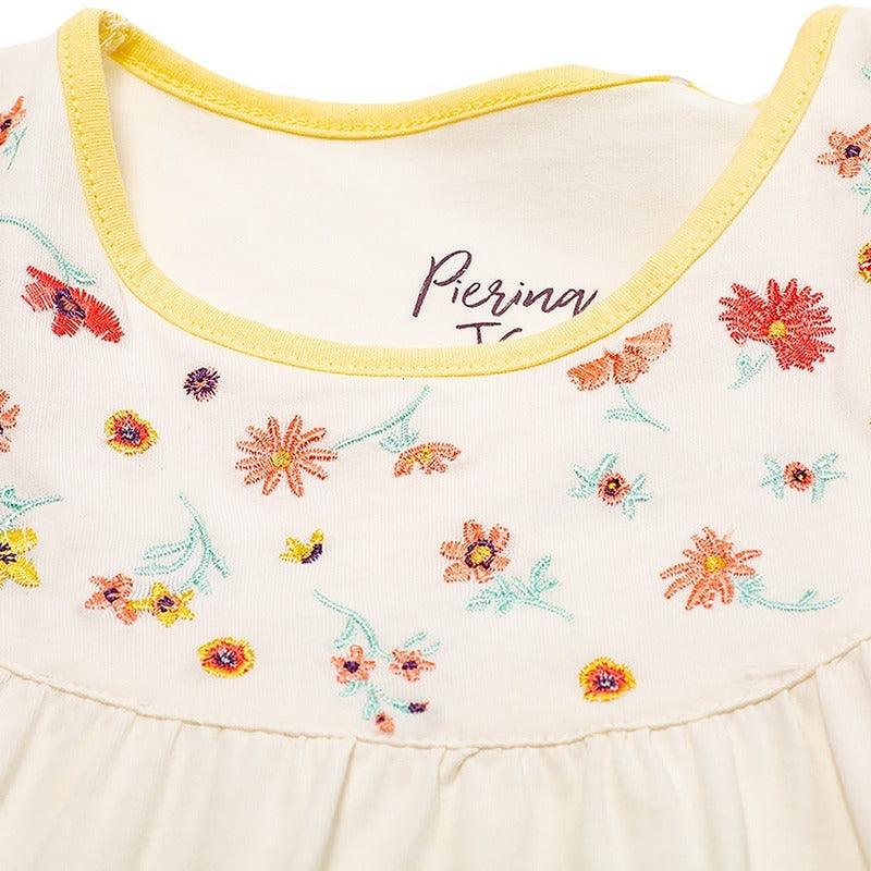 Polera De Niña Bordado Flores Manga Corta - Louicid