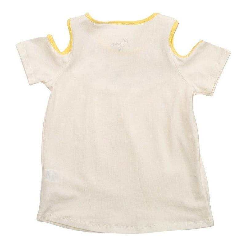 Polera De Niña Bordado Flores Manga Corta - Louicid