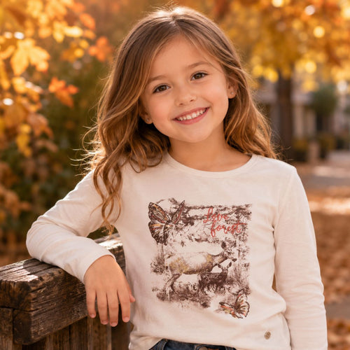 Polera Niña Manga Larga Beige Glitter - Louicid
