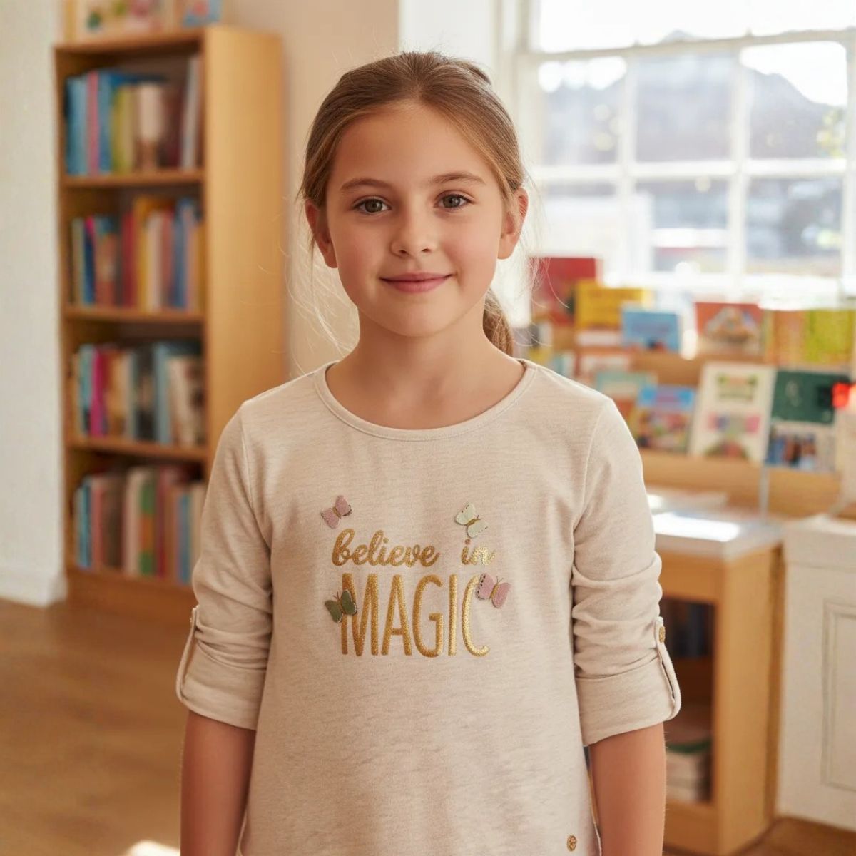 Polera Niña Manga Larga Beige - Louicid