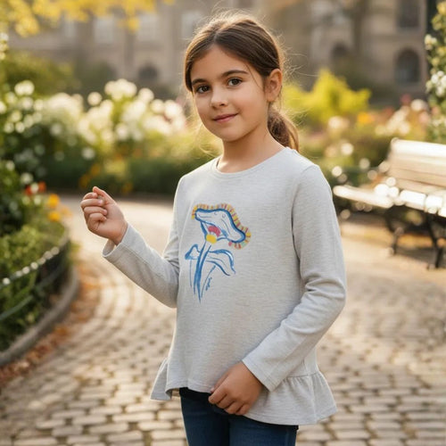 Polera Niña Manga Larga Gris Claro Parque - Louicid